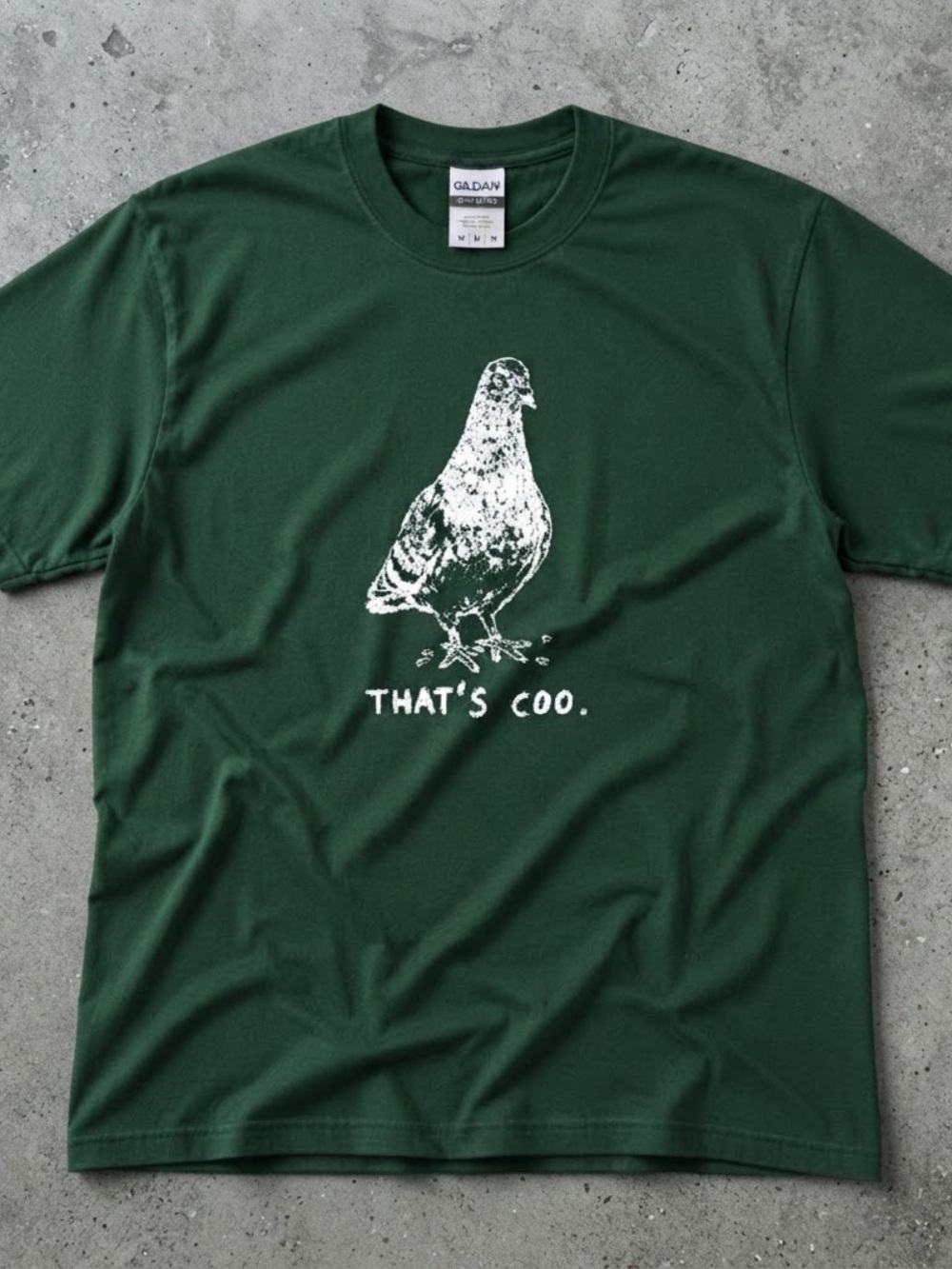 Gildan Forest Green "That's Coo" Pigeon Graphic T-Shirt